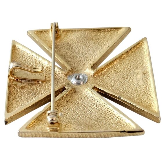 Maltese Cross Brooch Black Enamel, Red Rhinestone Pin Pendant - Picture 8 of 10